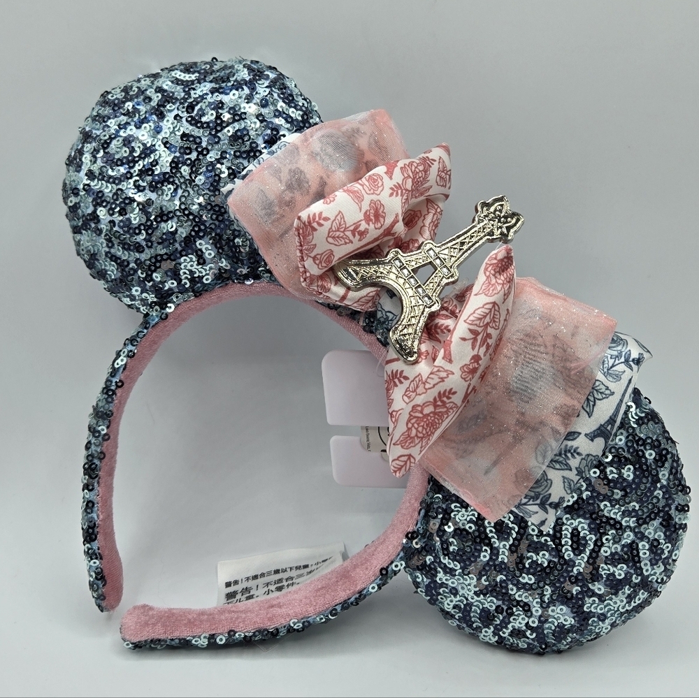 Disney Mademoiselle Minnie Mouse France Sequined Ears Headband Blue Pink